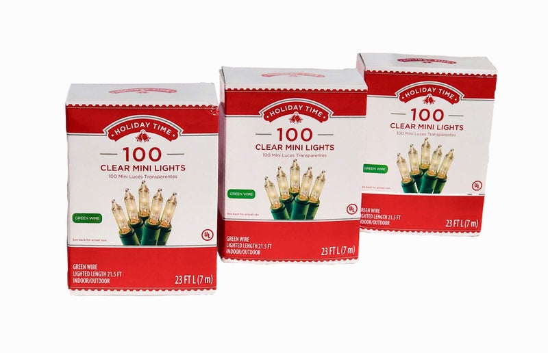 Holiday Time 100 Clear Mini Lights Green Wire 21.5 FT. (3 Pack Bundle) - Image 1